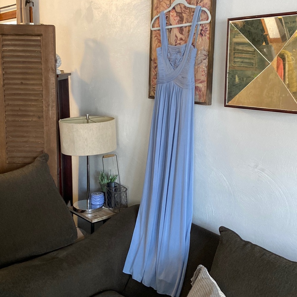 BCBGMAXAZRIA GOWN BLUE FULL LENGTH GOWN DRESS LIGHT BLUE STRETCH BOHO ETHEREAL 4 - Picture 10 of 17
